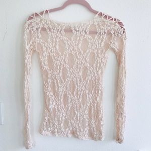 Free People | Blush Pink Laced Long Sleeve Top